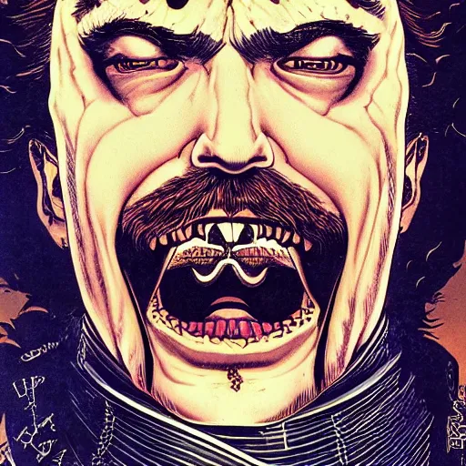 Image similar to portrait closeup of post malone vampire, symmetrical, by yoichi hatakenaka, masamune shirow, josan gonzales and dan mumford, ayami kojima, takato yamamoto, barclay shaw, karol bak, yukito kishiro