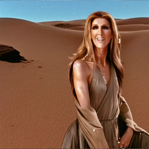 Image similar to celine dion turns into murcory in the desert, sci fi from the 8 0's photography, 4 k ultradetailed