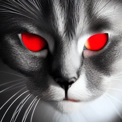 Image similar to evil cat with red eyes, photorealistic