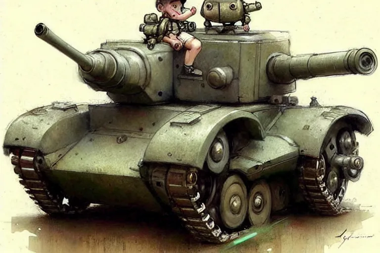 Image similar to (((((1950s boy and his pet robot toy retro army tank . muted colors.))))) by Jean-Baptiste Monge !!!!!!!!!!!!!!!!!!!!!!!!!!!