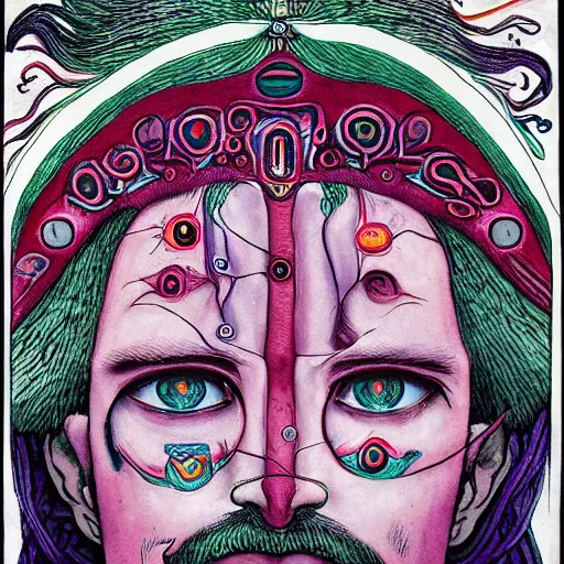 Image similar to !5 three eyed gods, third eyes middle of foreheads, very wide wide shot, very hairy bodies, beautiful colors, eyes in forehead, beautiful lighting, detailed photographs, very detailed