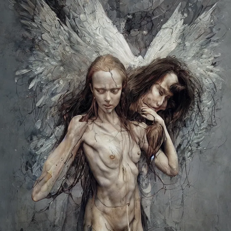 Prompt: angel spreading, wings, 3 d render, esao andrews, jenny saville, surrealism, dark art by james jean, greg rutkowski