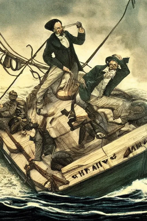 Prompt: Captain Ahab, melancholy, stormy sea, whaling, 1851, art by Glenn Fabry