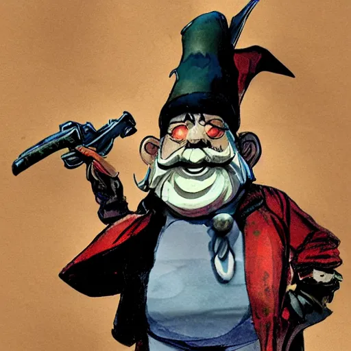 Image similar to Gnome Alchemist dressed like a mobster from the ant hill mob on Wacky Races, drawn by Yoji Shinkawa, water color, Dungeons and Dragons, Wizards of the Coast