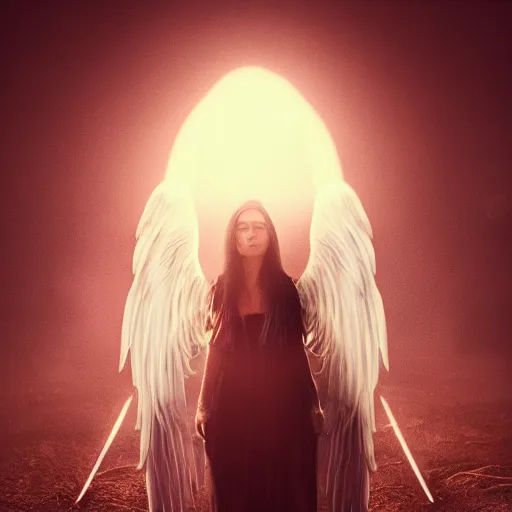 Image similar to portrait art of female angel by alessio albi 8 k ultra realistic, angel wings, lens flare, atmosphere, glow, detailed, intricate, full of colour, cinematic lighting, trending on artstation, 4 k, hyperrealistic, focused, extreme details, unreal engine 5, cinematic, masterpiece