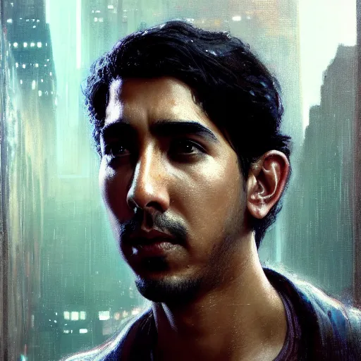 Image similar to dev patel, hyperrealistic portrait, bladerunner street, art of elysium by jeremy mann and alphonse mucha, fantasy art, photo realistic, dynamic lighting, artstation, poster, volumetric lighting, very detailed face, 4 k, award winning