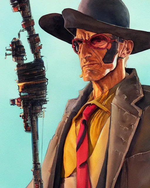 Prompt: a oil / watercolor painting full body character portrait of a high noon android in the style of moebius in the style of leonard boyarsky trending on artstation deviantart pinterest detailed realistic hd 8 k high resolution