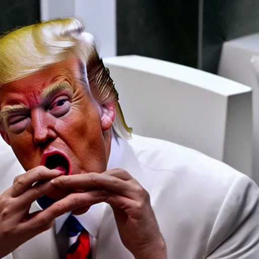 Prompt: trump eating poop straight from a toilet