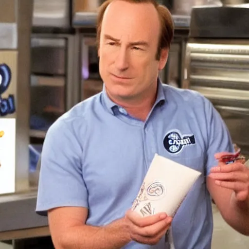 Image similar to gene ( bob odenkirk ) working at cinnabon, better call saul