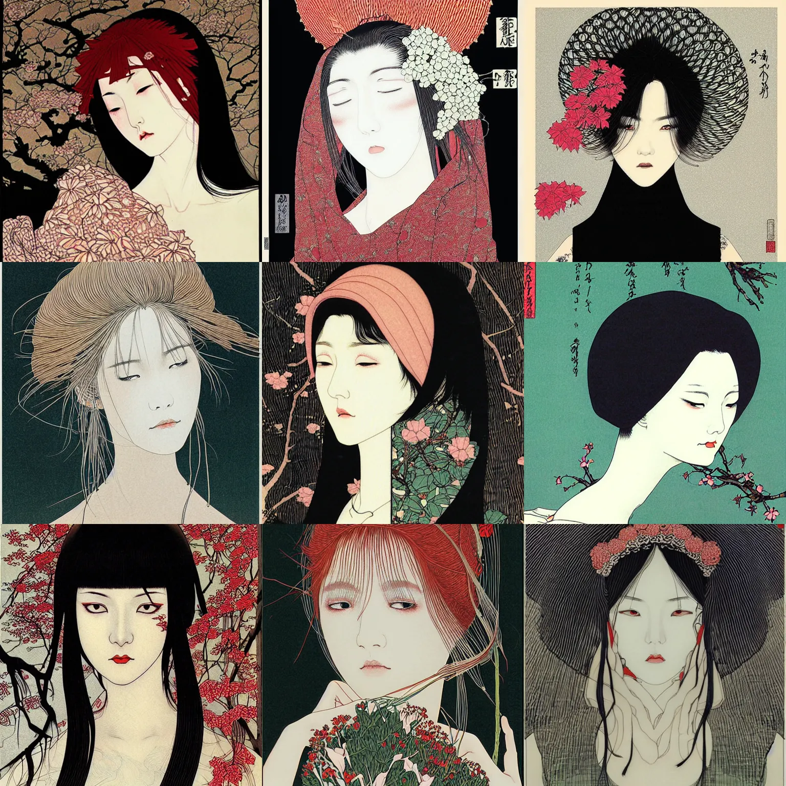 Prompt: woman, face, digital art by takato yamamoto
