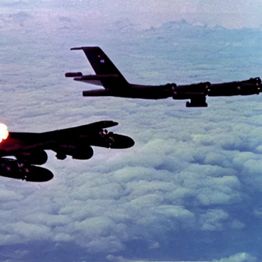 Image similar to realistic b - 5 2 dropping bombs in vietnam