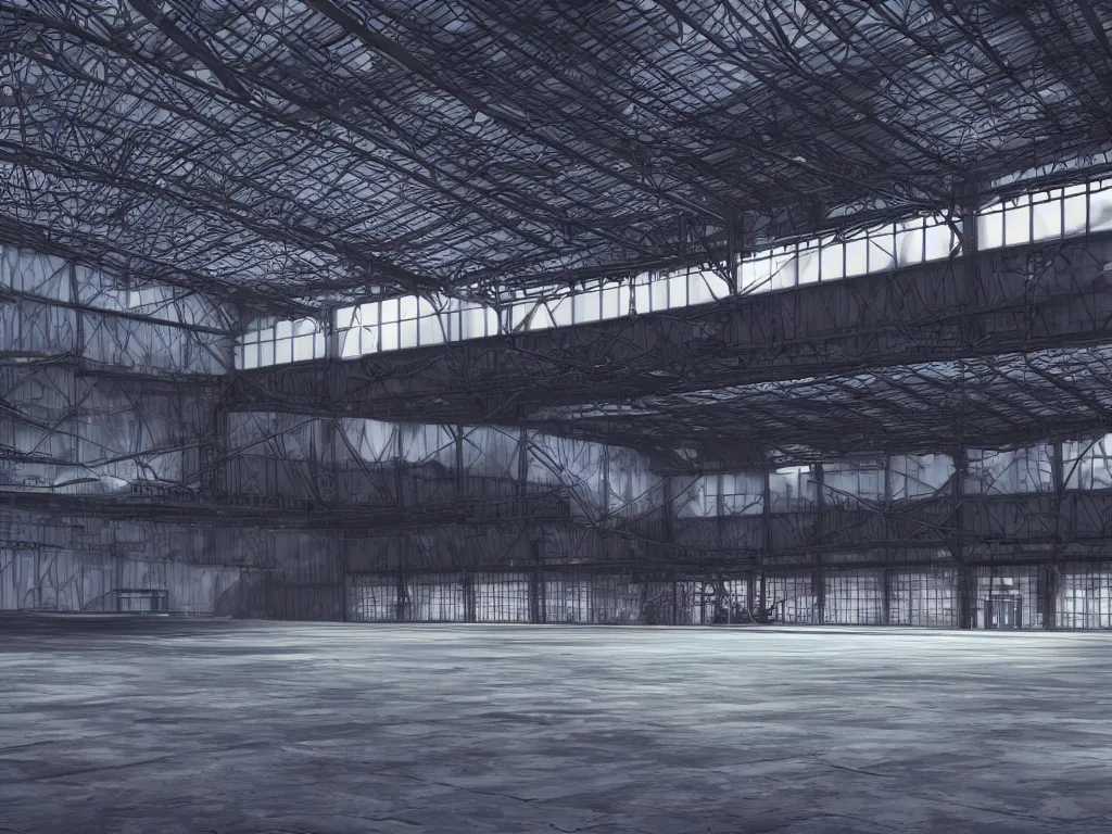 Huge space hangar. Dramatic, cinematic, high quality,, Stable Diffusion