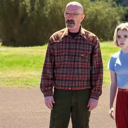 Image similar to kiernan shipka as sabrina spellman with walter white, still from breaking bad