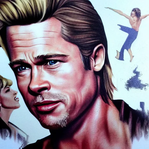 Prompt: brad pitt as johnny castle, dirty dancing movie, trending on art station