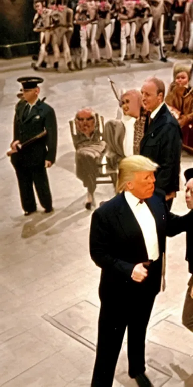 Image similar to donald trump as joe biden in springtime for hitler by mel brooks, by jesper ejsing, key lighting award winning photography arri alexa cinematography, big crowd, hyper real photorealistic cinematic beautiful, atmospheric cool colorgrade