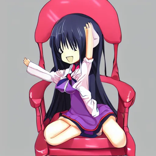 Image similar to anime waifu chair, perfect to sit on, waifu has a big head, pixiv