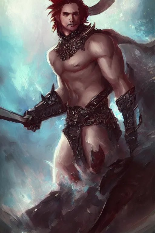 Prompt: a portrait of a strong male fantasy warrior, by Ross Tran