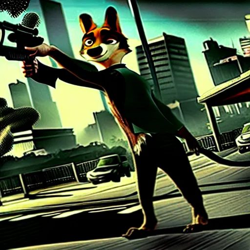 Image similar to max payne 3 set in zootopia