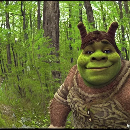 Prompt: shrek in trail cam