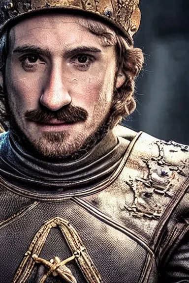 Image similar to “ very very intricate photorealistic photo of a realistic human version of super mario in an episode of game of thrones, photo is in focus with detailed atmospheric lighting, award - winning details ”