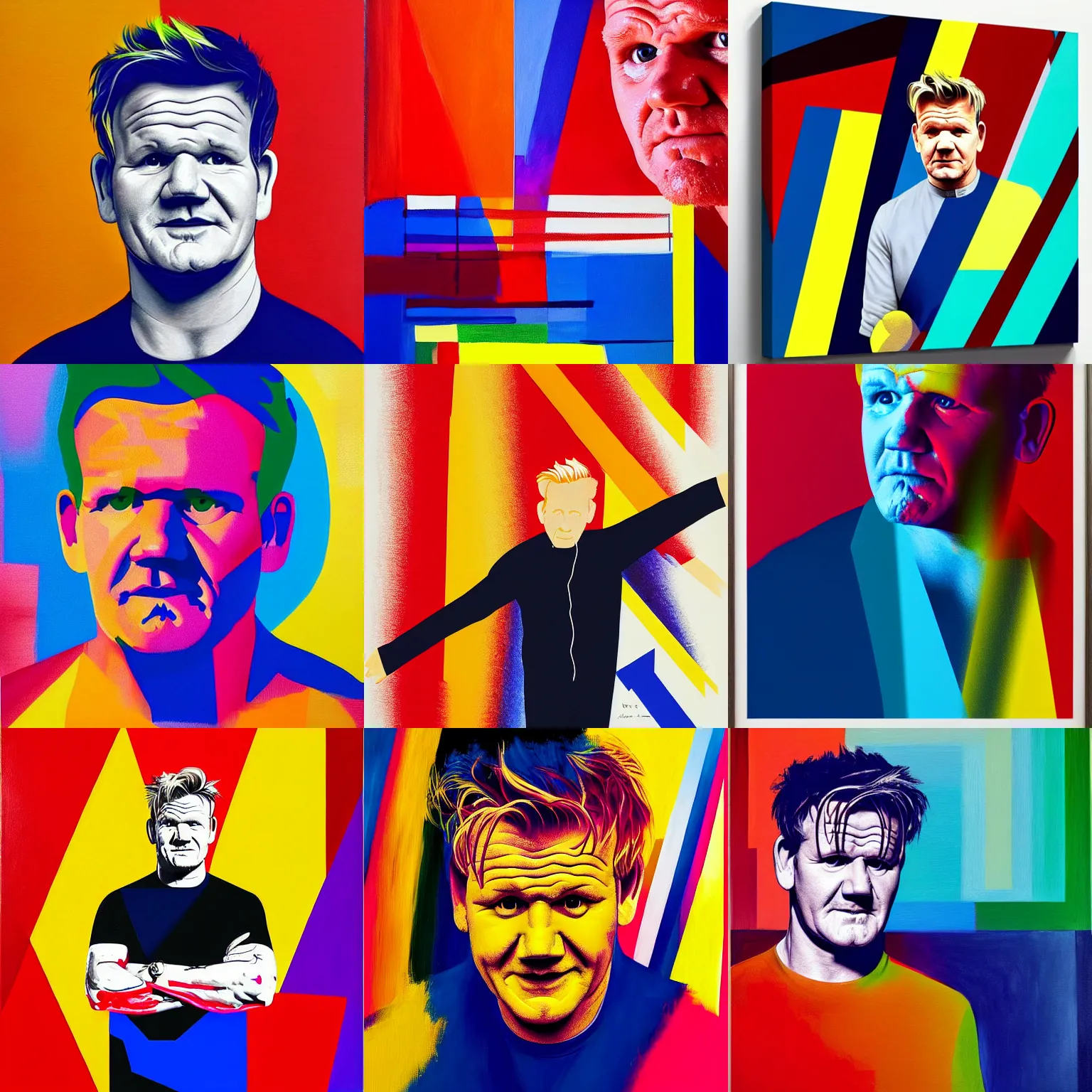 Prompt: a portrait of gordon ramsay, an ultrafine detailed painting by morris louis bernstein, behance contest winner, geometric abstract art, dynamic composition, chromatic, artwork