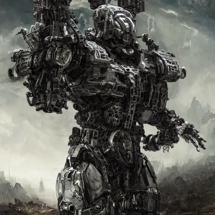 Image similar to apocalyptic man attached to machine weaponry mech, hyper - detailed, smooth, sharp focus, 4 k ultra hd, fantasy dark art, apocalyptic art