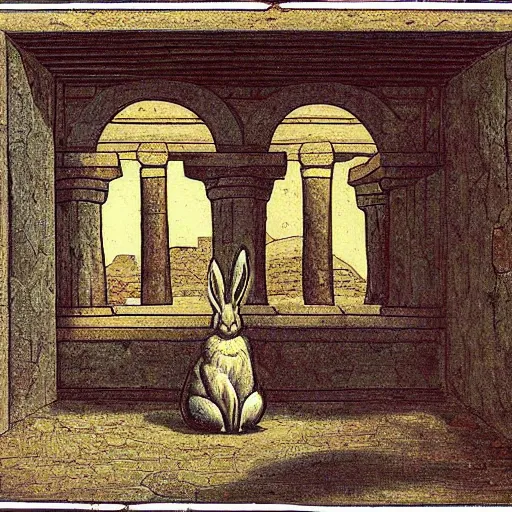 Image similar to a rabbit inside a byzantine temple