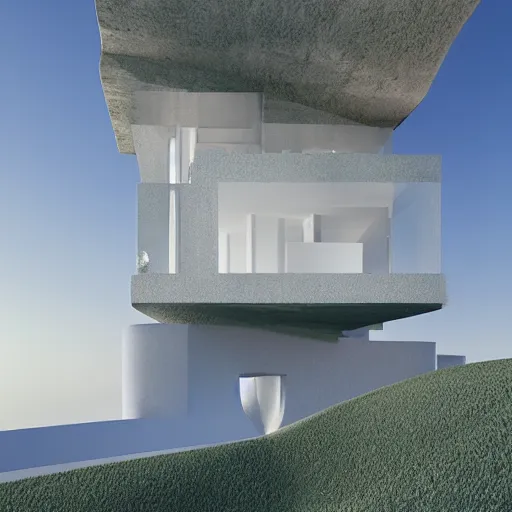 Image similar to dreamy architecture on a hill by Alexis Christodoulou. photorealism. V-Ray, blue color scheme