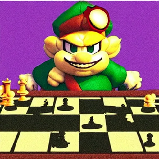 Prompt: “ gary chess playing chess against bowser ”