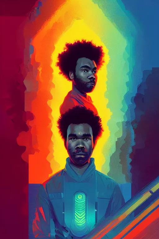 Image similar to Childish Gambino, curly hair, symmetrical! sci-fi, modern, colourful!! highly detailed, digital painting, artstation, concept art, sharp focus, illustration, by greg rutkowski