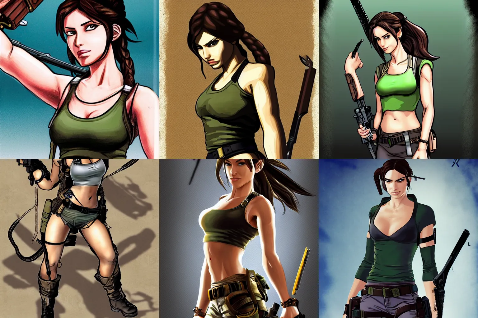 Prompt: Lara Croft in the style of Hirohiko Araki