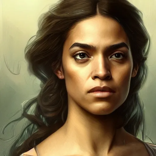 Image similar to ultra realistic illustration, alexandria ocasio - cortez in le miserables, intricate, elegant, highly detailed, digital painting, artstation, concept art, smooth, sharp focus, illustration, art by artgerm and greg rutkowski and alphonse mucha