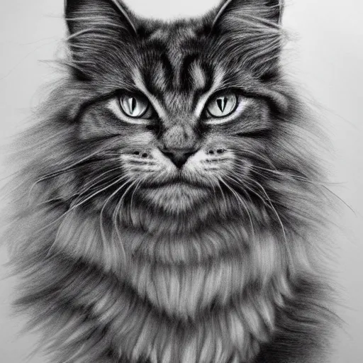 Image similar to long - haired siberian cat, illustration, charcoal, trending, artstation, hyper - detailed, coulson, peter