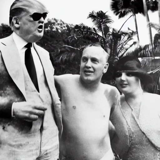 Image similar to donald trump wearing a 1 9 2 0 s style bathing suit