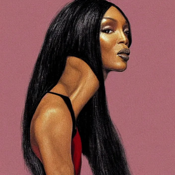 Image similar to Naomi Campbell by Elizabeth Catlett. details, smooth, sharp focus, illustration, realistic, cinematic, artstation, award winning, rgb , unreal engine, octane render, cinematic light, macro, depth of field, blur, red light and clouds from the back, highly detailed epic cinematic concept art CG render made in Maya, Blender and Photoshop, octane render, excellent composition, dynamic dramatic cinematic lighting, aesthetic, very inspirational, arthouse.