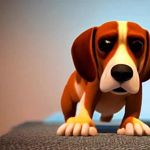 Image similar to 3D animated angry beagle, 4K resolution HD, disney pixar