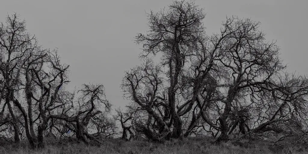 Prompt: windswept trees after a strong wind, 4k