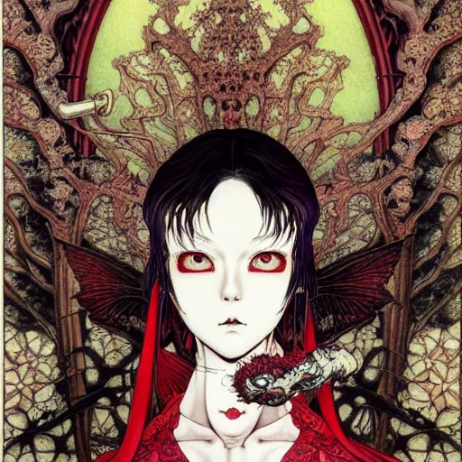 Image similar to prompt: Portrait painted in neo-gothic style drawn by Katsuhiro Otomo and Takato Yamamoto, inspired by Fables, china doll face, smooth face feature, intricate oil painting, high detail, sharp high detail, manga and anime 2000