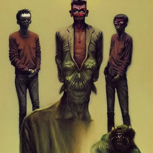 Prompt: a portrait of the gorillaz, stuart pot, russel hobbs, murdoc niccals, noodle, painted by zdzislaw beksinski