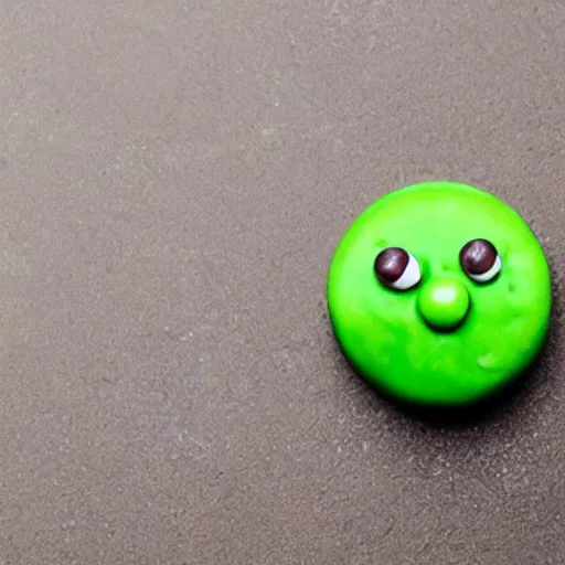 Image similar to photo of the green m & m with the face of borat