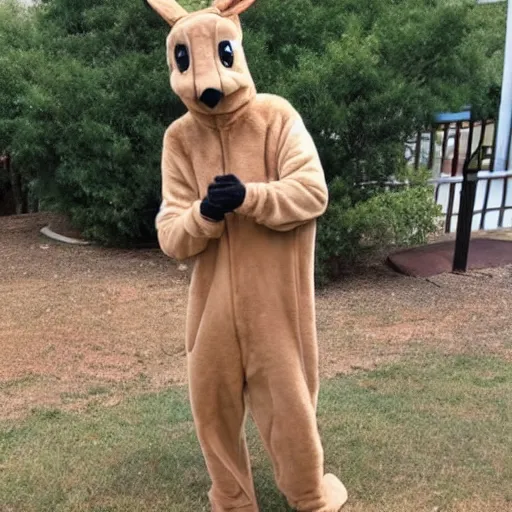 Prompt: a man in a kangaroo costume, craigslist photo