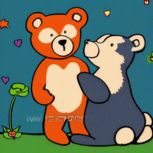 Image similar to cartoon bear in love with cat