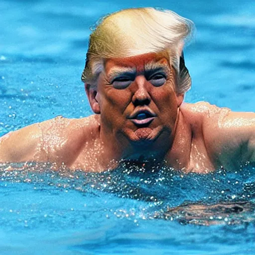 Image similar to donald trump swimming with water wings