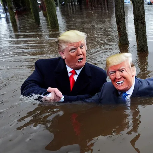 Image similar to Donald Trump taking a selfie in front of a flooded german town