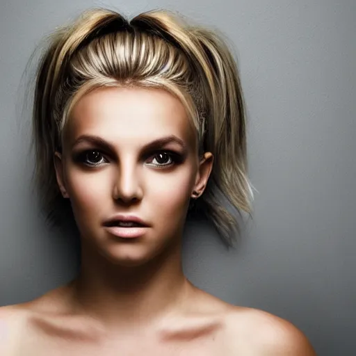 Image similar to a masterpiece portrait photo of a beautiful young woman who looks like a britney spears, symmetrical face