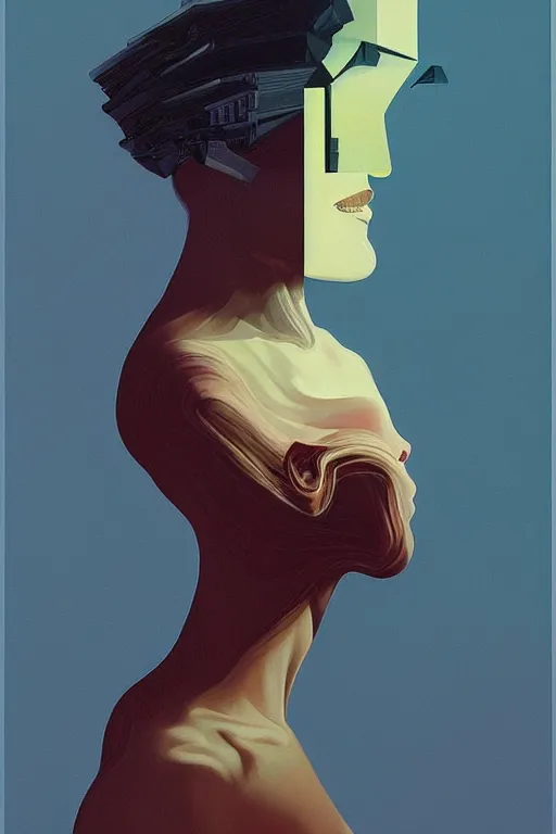 Image similar to woman wearing oculus and digital glitch head edward hopper and james gilleard, zdzislaw beksisnski, higly detailed