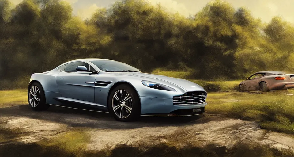 Image similar to Aston Martin in hill Next to the pool,digital art,ultra realistic,ultra detailed,art by greg rutkowski