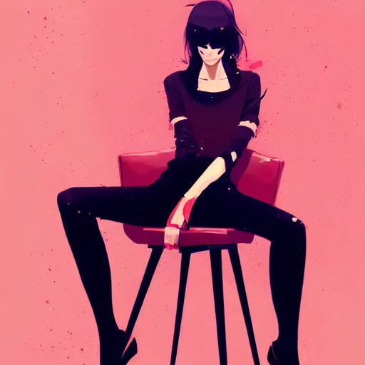 Image similar to a ultradetailed beautiful panting of a stylish woman sitting on a chair, by conrad roset, greg rutkowski and makoto shinkai, trending on artstation