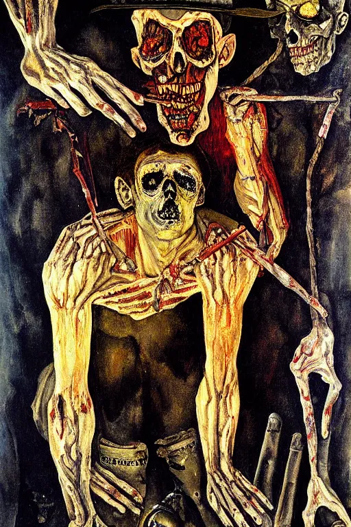 Prompt: dead man, highly detailed painting by otto dix