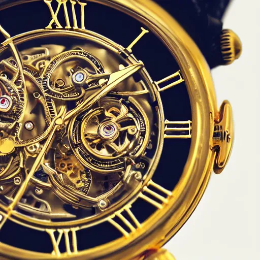 Prompt: a macro photo of a very beautiful gold and silver mechanical wristwatch, close - up, intricately detailed engravings, intricately detailed markings, intricate textures, warm lighting, vivid colors, realistic octane render, hyper realistic render, volumetric shading, depth of field, raytracing, 8 k,